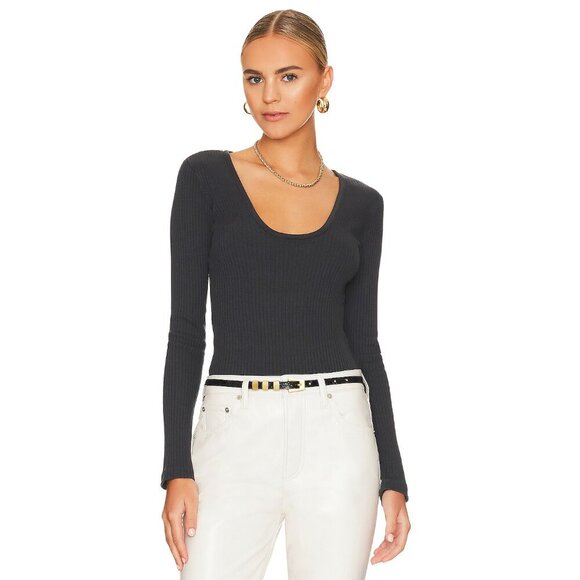 CITIZENS OF HUMANITY juni long sleeve scoop neck top Dark Gray Grey Large - Picture 6 of 16